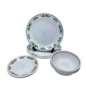 Corelle Winter Holly Holiday Dinner Plates Salad Dessert & Bowls